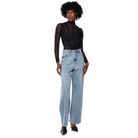 AKIRA, On The Money Mesh Paneled Cutouts Contour Bodysuit, Size L - Picture 9 of 11